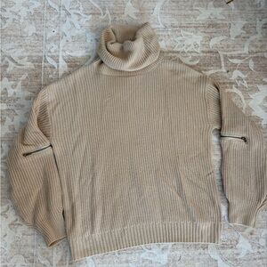 Elegant Women's Tan Turtleneck Sweater Size L